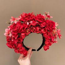 Fashion 4# Red Flowers Fabric Artificial Flower Headband