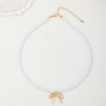 Fashion Gold Necklace Copper Bow Pearl Necklace