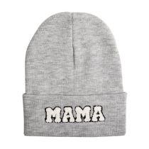 Fashion Mama-light Gray Woolen Hat Letter Embroidered Knitted Beanie