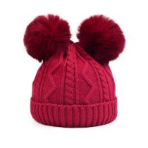 Fashion Burgundy - Children's Parent-child Woolen Hat Wool Ball Knitted Parent-child Beanie Hat