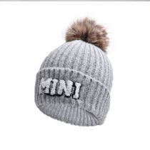 Fashion Light Gray-mini Wool Ball Knitted Hat Letter Embroidered Fur Ball Children's Beanie