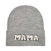 Fashion White Linen Gray-mama Knitted Hat Letter Embroidered Knitted Beanie