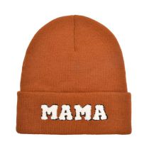 Fashion Caramel Color-mama Knitted Hat Letter Embroidered Knitted Beanie