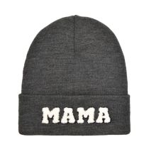 Fashion Black Linen Gray-mama Knitted Hat Letter Embroidered Knitted Beanie