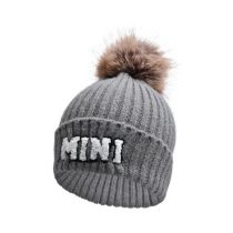 Fashion Dark Gray-fur Ball Mini Beanie (suitable For 2-6 Years Old) Letter Embroidery Knitted Children's Beanie