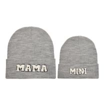 Fashion White Linen Gray-parent-child Knitted Hat Letter Embroidered Knitted Parent-child Beanie