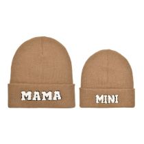 Fashion Dark Khaki-parent-child Knitted Hat Letter Embroidered Knitted Parent-child Beanie