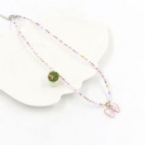Fashion D#pink Colorful Rice Beads Bow Necklace