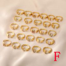 Fashion F Copper Inlaid Zirconium 26 Letter Open Ring