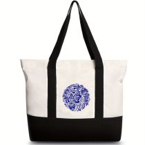 Fashion Blue And White Picture 3 Canvas Printed Large Capacity Shoulder Bag