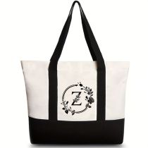 Fashion Willow Flower Letter Z Canvas Printed Large Capacity Shoulder Bag