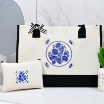Fashion Blue And White Picture 2 Set Canvas Print Large Capacity Tote Bag