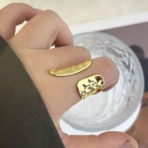 Fashion Gold Metal Irregular Hammer Pattern Open Ring