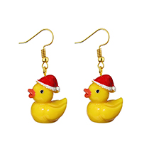 Fashion Christmas Red Hat Duck Resin Three-dimensional Yellow Duck Earrings