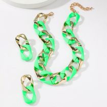 Fashion Style Three Green 42g Resin Spliced Chain Necklace And Earrings Set