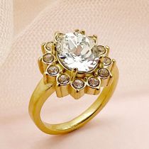 Fashion Gold Plus White Stainless Steel Zirconium Geometric Ring