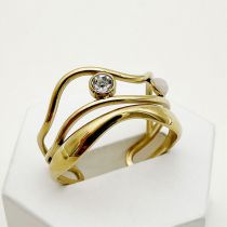 Fashion Gold Plus White Stainless Steel Diamond Wave Open Ring