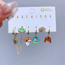 Fashion Real Gold Plated Copper Inlaid Zirconium Geometric Earring Set