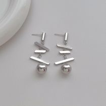 Fashion Silver Metal Long Tassel Ball Earrings