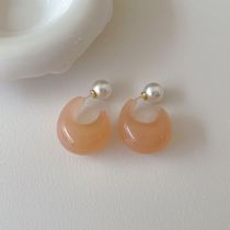 Fashion Orange Resin C-shaped Earrings