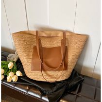 Fashion Khaki Large Capacity Woven Shoulder Bag