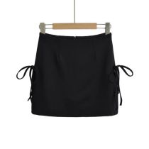 Fashion Black Double Slit Lace-up Skirt