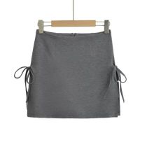 Fashion Grey Double Slit Lace-up Skirt