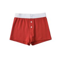 Fashion Deep Red Cotton Buttoned Shorts