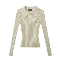 Fashion Off White Lapel Hollow Knitted Sweater
