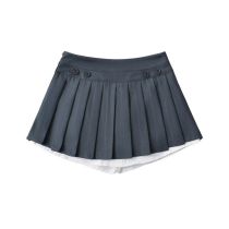 Fashion Grey Cotton Pleated Skirt