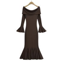 Fashion Dark Brown One Shoulder Fishtail Long Skirt