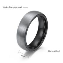 Fashion 6mm Tungsten Steel Color Curved Sand Surface Stainless Steel Round Ring