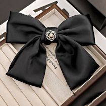 Fashion 13# Pearl Black Flower Double Bow Fabric Bow Hairpin