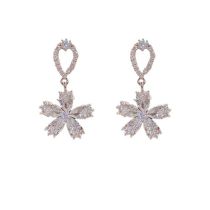 Fashion Silver - Drop-shaped Zircon Flower Earrings (thick Real Gold Plating) Copper Inlaid Zirconium Flower Earrings