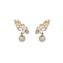 Fashion Flower Pearl Earrings (thick Real Gold Plating) Copper Diamond Flower Pearl Stud Earrings