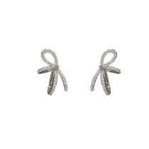 Fashion Silver - Micropaved Zircon Bow Earrings (thick Real Gold To Preserve Color) Copper Inlaid Zirconia Bow Stud Earrings