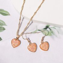 Fashion Dark Pink Suit Alloy Geometric Love Necklace And Earrings Set