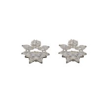 Fashion Silver Copper Inlaid Zirconium Flower Stud Earrings
