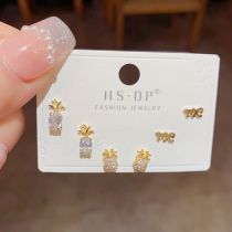 Fashion Zircon Pineapple Monogram (thick Real Gold To Preserve Color) Copper Inlaid Zirconium Pineapple Letter Earring Set