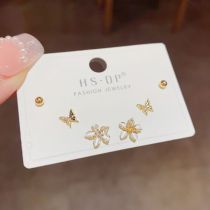 Fashion Gold Copper Inlaid Zirconium Butterfly Flower Earring Set