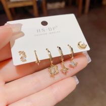 Fashion Gold Copper Inlaid Zirconia Star Earring Set