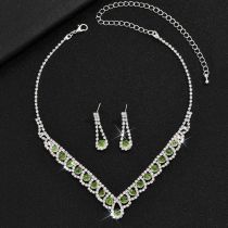 Fashion Green Two Piece Set Geometric Diamond Necklace And Earrings Set