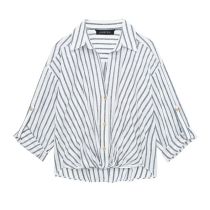 Fashion Blue And White Blended Striped Lapel Shirt