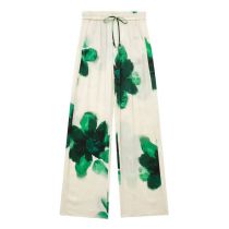 Fashion Color Blend Printed Lace-up Straight-leg Trousers