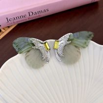 Fashion B Green Butterfly Earrings Alloy Diamond Butterfly Stud Earrings