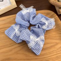 Fashion C Blue And White Plaid Large Intestine Ring Fabric Check Lace Hair Rope