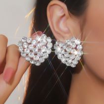 Fashion White Metal Diamond Love Earrings