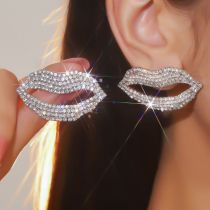Fashion Silver Metal Lipstick Earrings With Diamonds