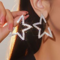 Fashion Silver Metal Diamond Pentagram Earrings