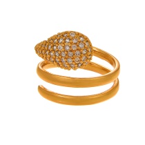 Fashion Golden 3 Copper Set Zirconia Water Drop Adjustable Ring